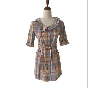 Anthropologie little yellow button plaid dress